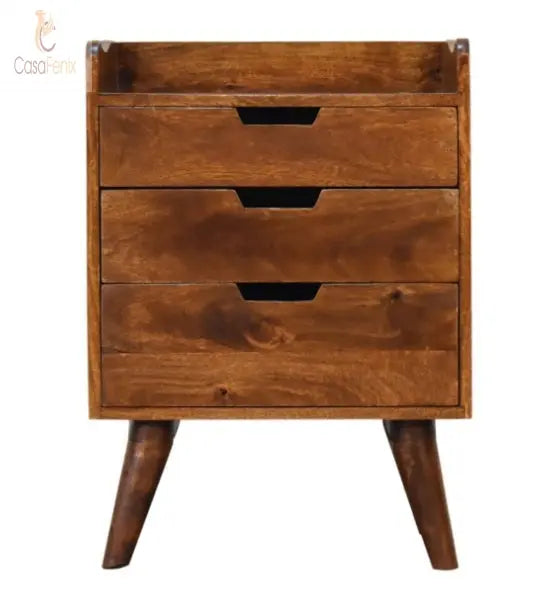 Chestnut Gallery Back Bedside 3 Drawer Chest Sold Mango Wood - CasaFenix