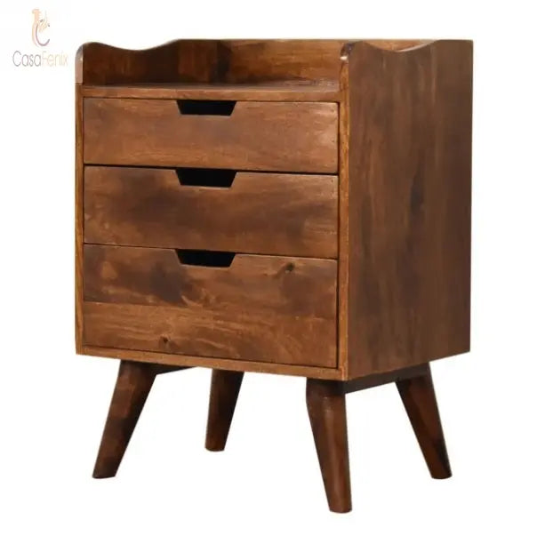 Chestnut Gallery Back Bedside 3 Drawer Chest Sold Mango Wood - CasaFenix