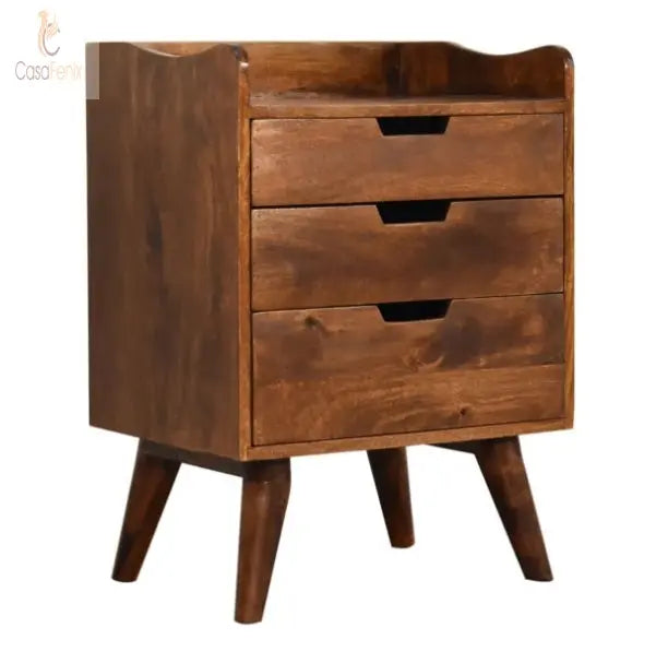 Chestnut Gallery Back Bedside 3 Drawer Chest Sold Mango Wood - CasaFenix