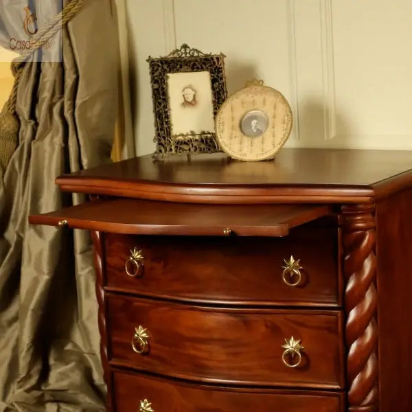 French Louis Bedside Table Three Drawer Serpentine Chest Solid Mahogany - CasaFenix