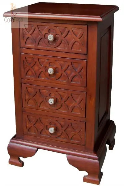 Gothic Style Bedside Stand / Table Four Drawer Chest Solid Mahogany - CasaFenix