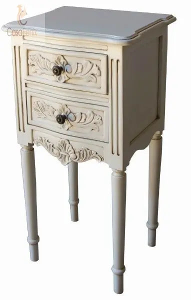 French Rococo Bedside Table / Stand Two Drawer Chest With Flute Legs - CasaFenix