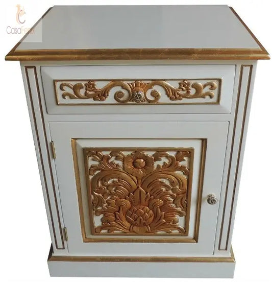 Large French Style 1 Drawer Bedside Chest 1 Door Cabinet / Stand / Table Solid Mahogany - CasaFenix