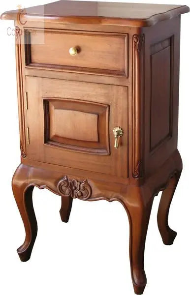 French Style Bedside Table One Drawer Chest one Door Cupboard Solid Mahogany - CasaFenix