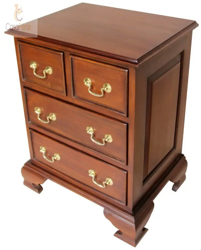 Mahogany Four Drawer Bedside Table - CasaFenix