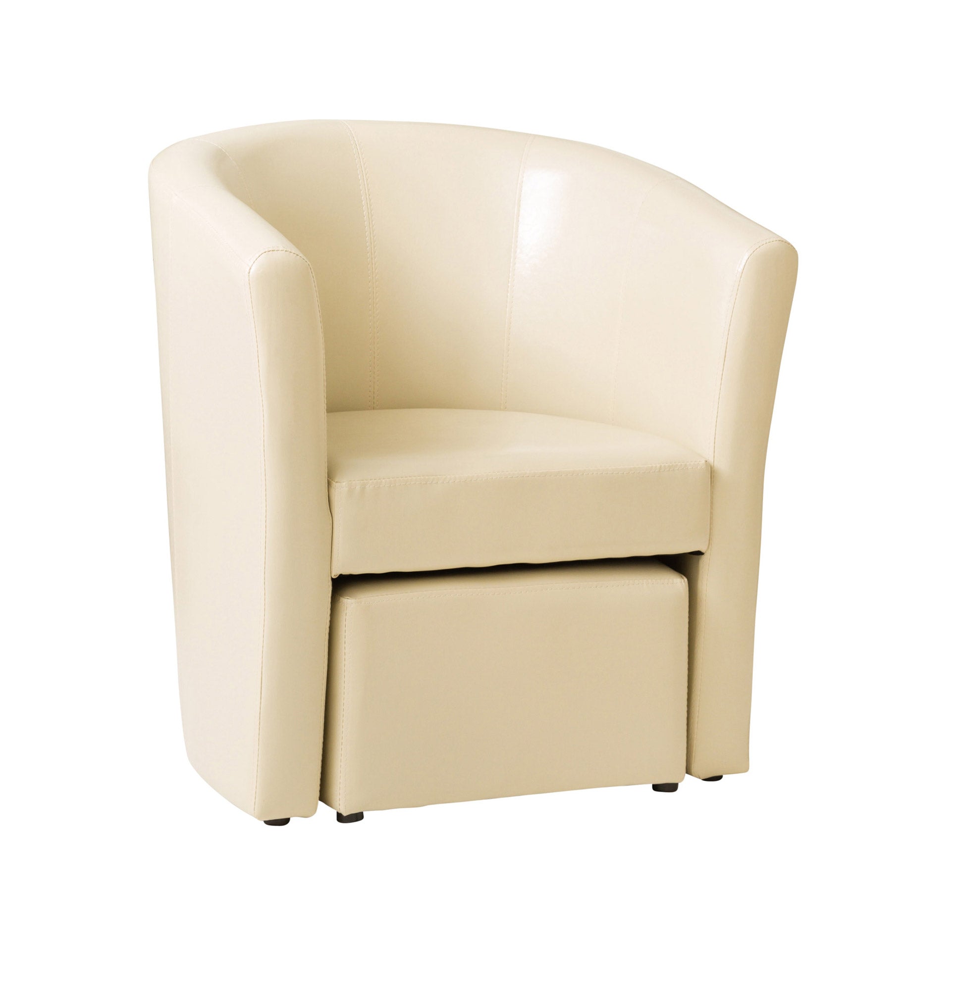 Single Tub Arm Chair with hidden foot stool in black, brown, or cream. - CasaFenix