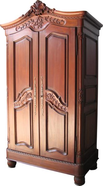 French 2 Door Armoire Double Wardrobe Solid Mahogany H210 W118cm - CasaFenix