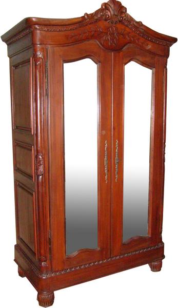 Mirrored French 2 Door Armoire Double Wardrobe Solid Mahogany H210 W118cm - CasaFenix