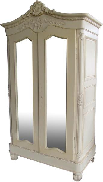 Mirrored French 2 Door Armoire Double Wardrobe Solid Mahogany H210 W118cm - CasaFenix