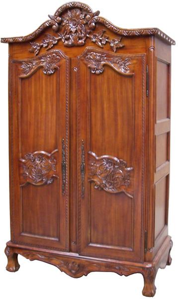 Carved Arch Top Sleigh French 2 Door Armoire Double Wardrobe Solid Mahogany - CasaFenix