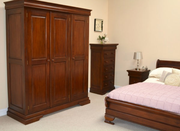 French 3 Door Triple Wardrobe Solid Mahogany - CasaFenix