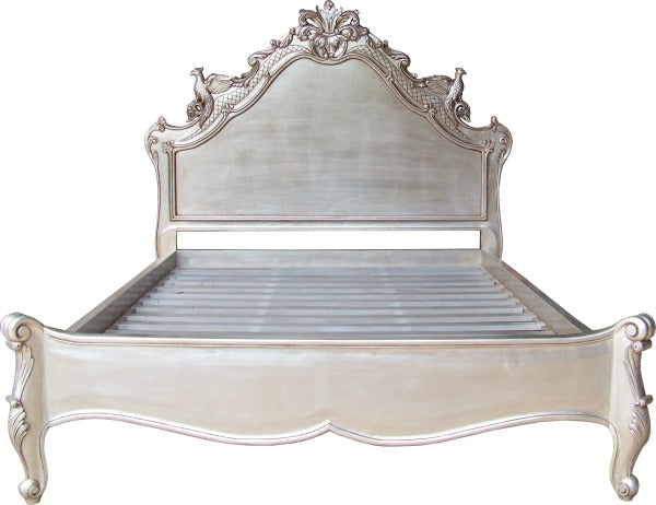 French Style Mahogany Carved Bird Design Beautiful Bed - CasaFenix