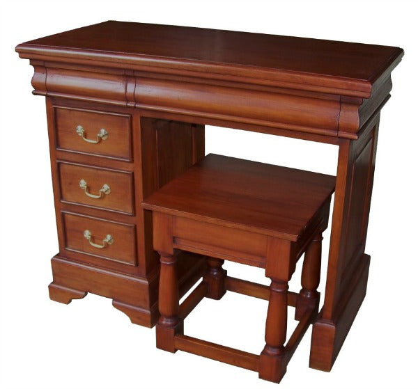 French Sleigh Style Solid Mahogany 5 Drawer Single Pedestal Dressing Table or Desk - CasaFenix