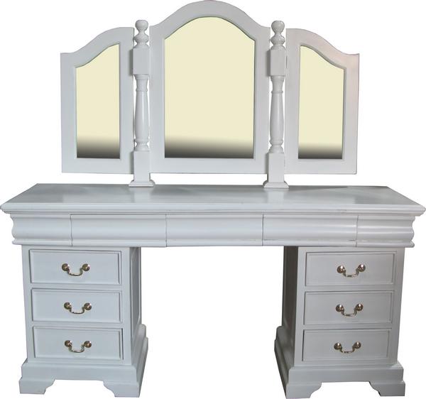 Sleigh Style Solid Mahogany Nine Drawer Dressing Table + Tri-Fold mirror - CasaFenix