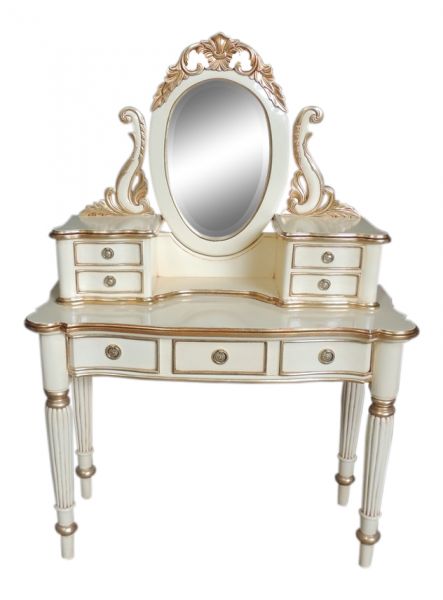 Ornately Carved Victorian Style Solid Mahogany 7 Drawer Dressing Table + Mirror - CasaFenix