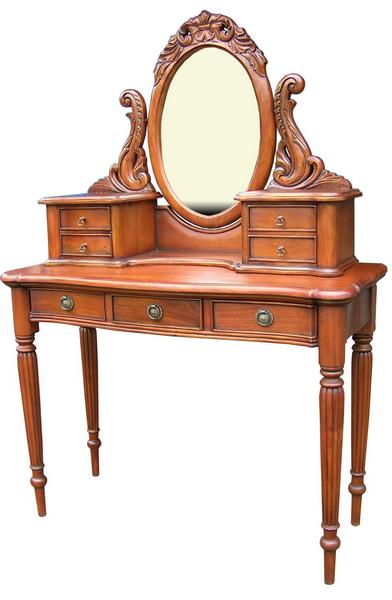 Ornately Carved Victorian Style Solid Mahogany 7 Drawer Dressing Table + Mirror - CasaFenix