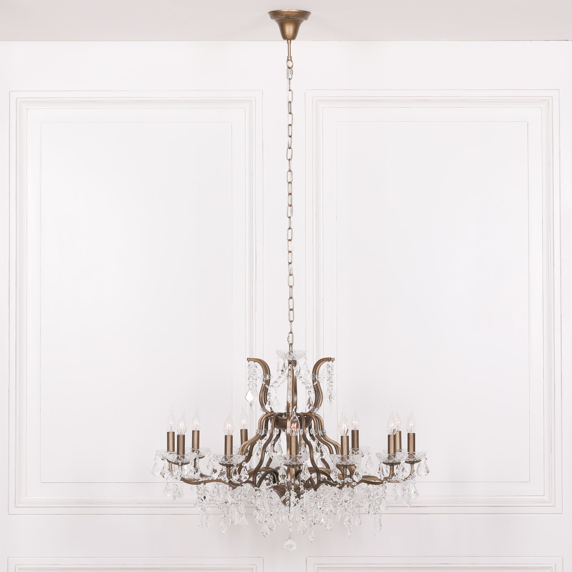 Gold 12 Branch Shallow Cut Glass Chandelier