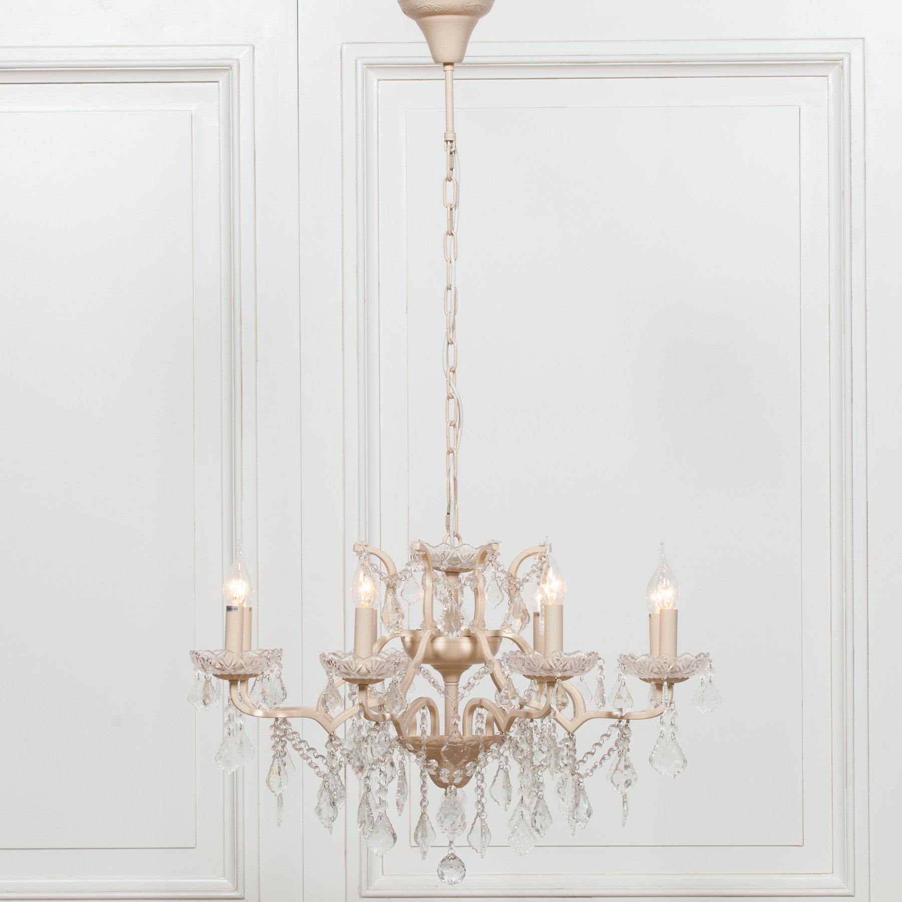 Cream 8 Branch Shallow Cut Glass Chandelier