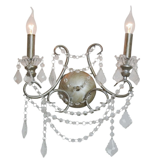 Antique Silver 2 Branch Cut Glass Chandelier Wall Light