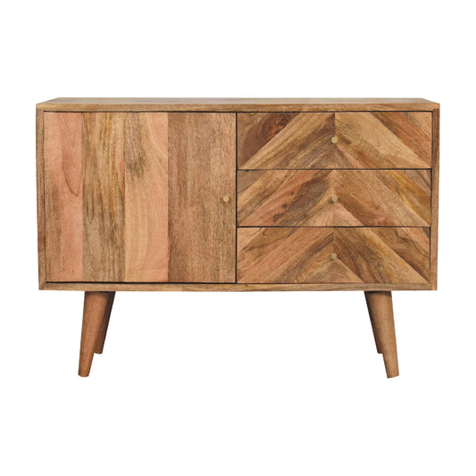 Muna Mixed Shade Solid Mango Wood Sideboard Nordic Style 1 Door 3 Drawer - CasaFenix