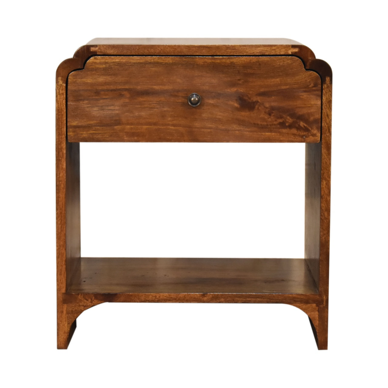 Newton Bedside 1 Drawer & 1 Shelf Made from Solid Mango Wood Chestnut Finish - CasaFenix