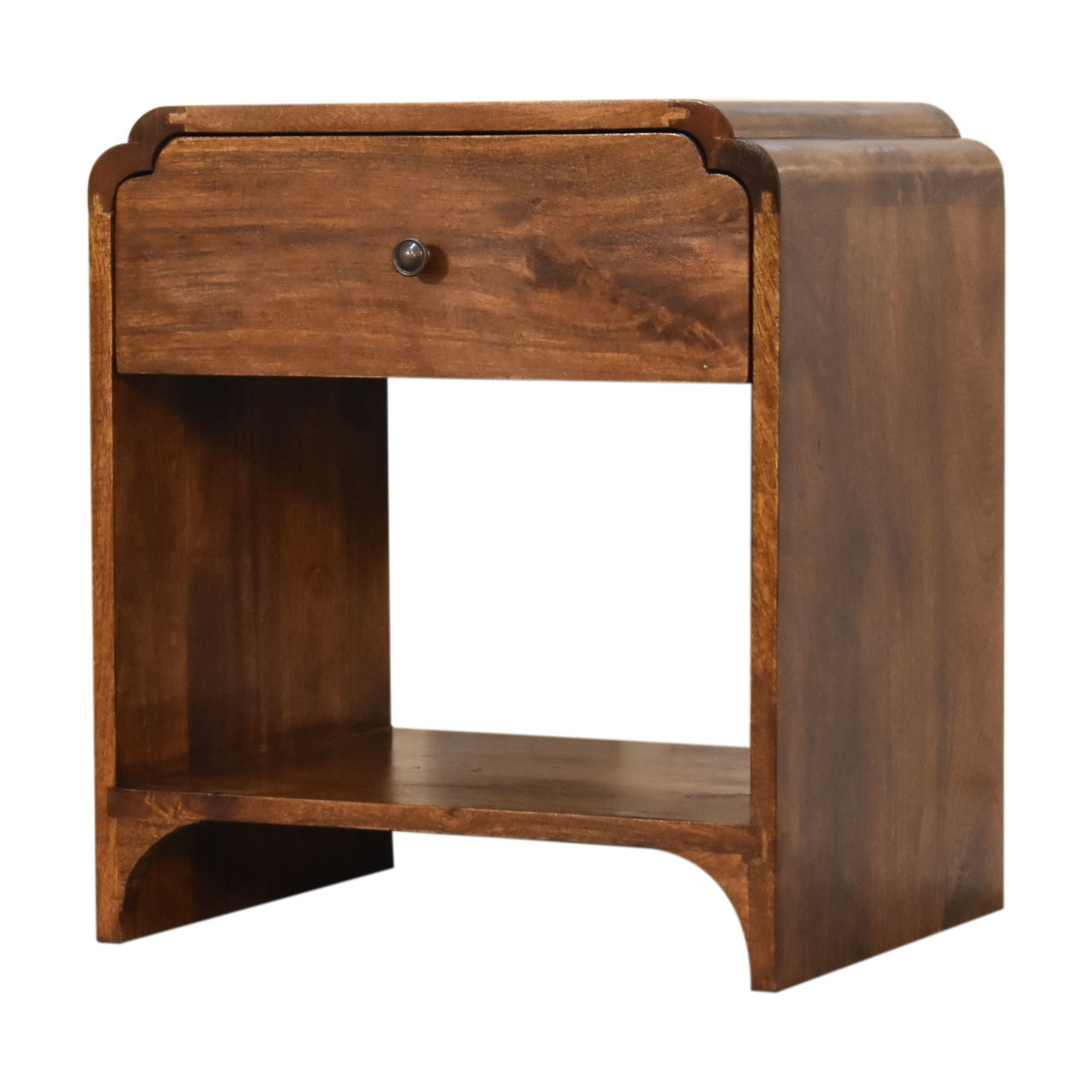 Newton Bedside 1 Drawer & 1 Shelf Made from Solid Mango Wood Chestnut Finish - CasaFenix