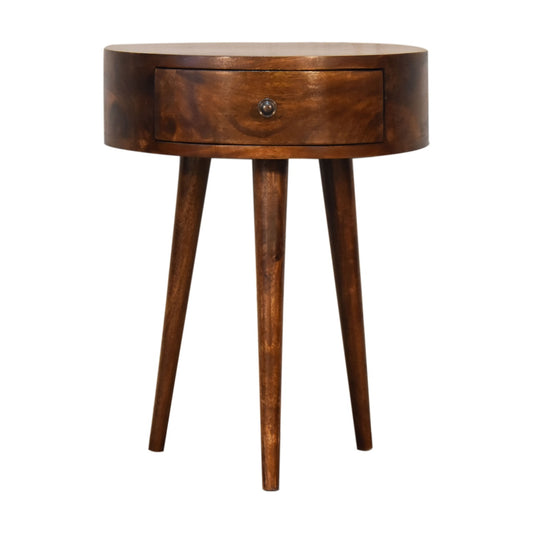 Chestnut Semi Circle Bedside 1 Drawer. Solid Mango Wood - CasaFenix