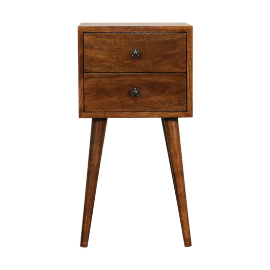 Mini 2 Drawer Chestnut Finish Bedside Chest in Solid Mango Wood - CasaFenix