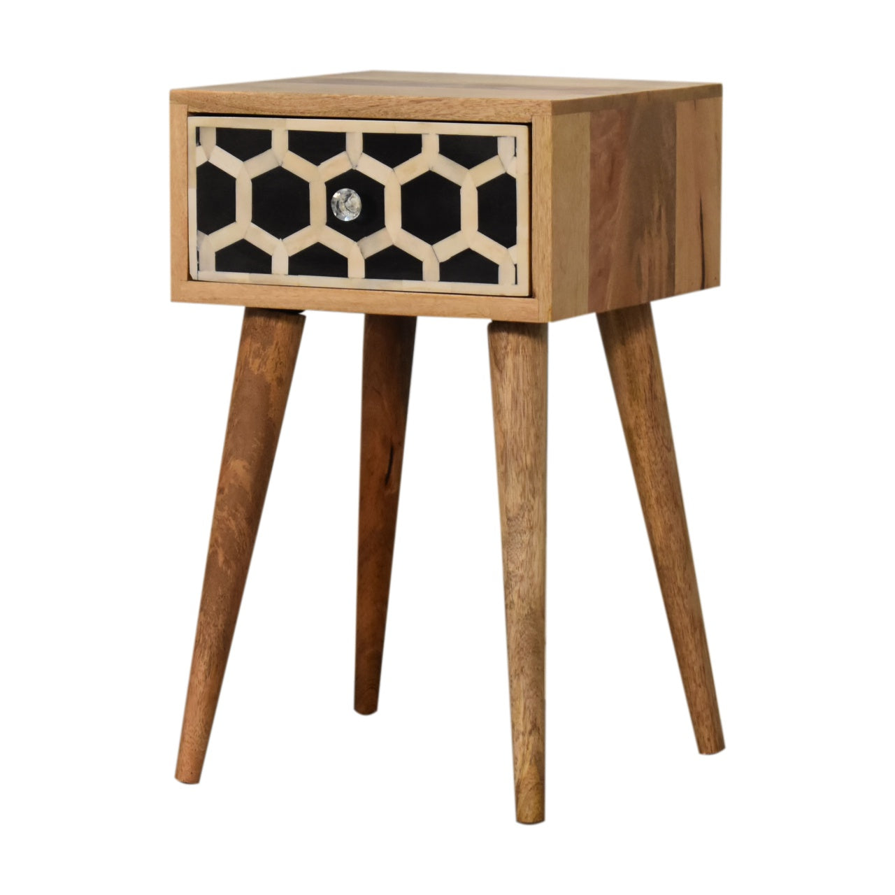 Mini Bone Inlay & Black Ash Oak FInish Bedside Table 1 Drawer Chest - CasaFenix