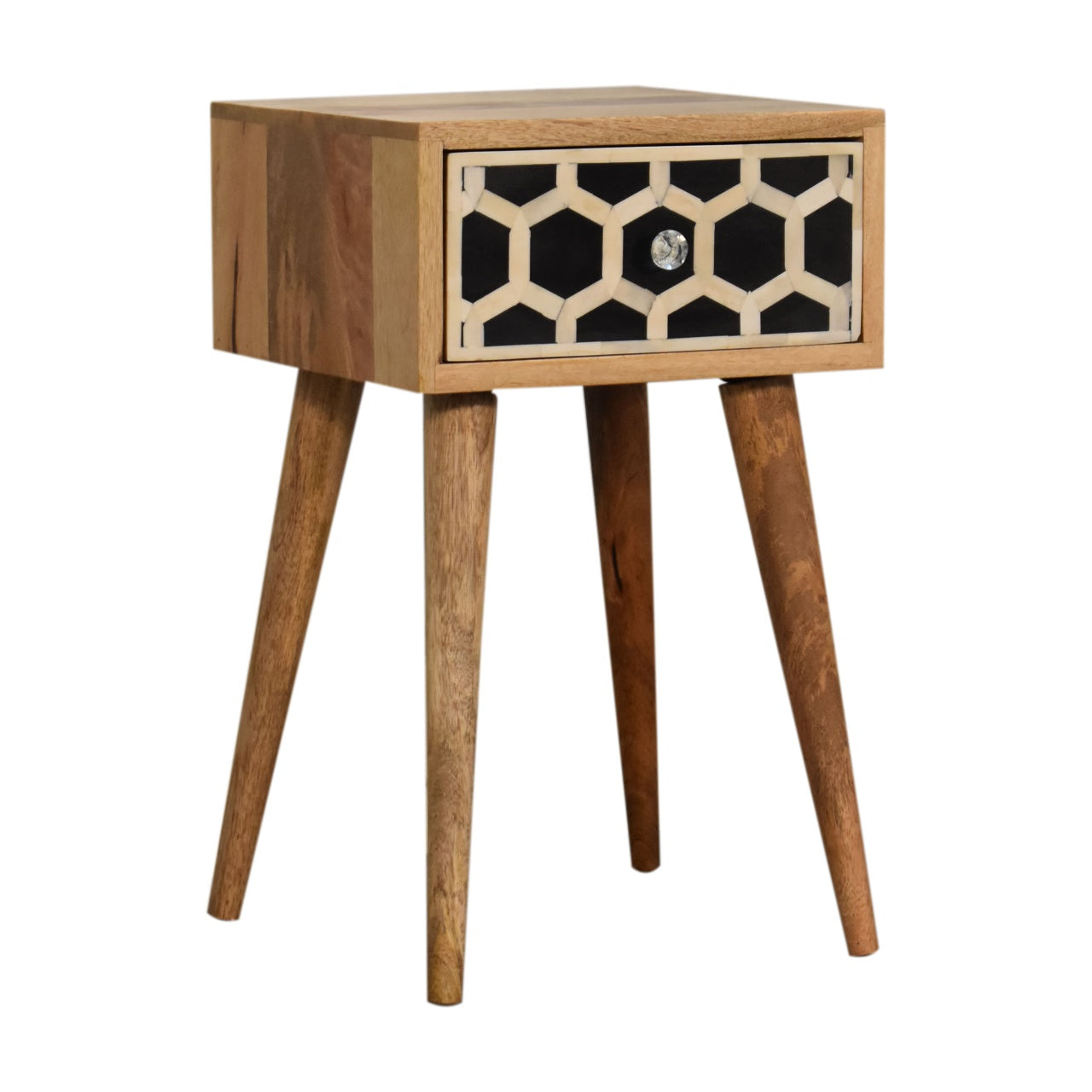 Mini Bone Inlay & Black Ash Oak FInish Bedside Table 1 Drawer Chest - CasaFenix