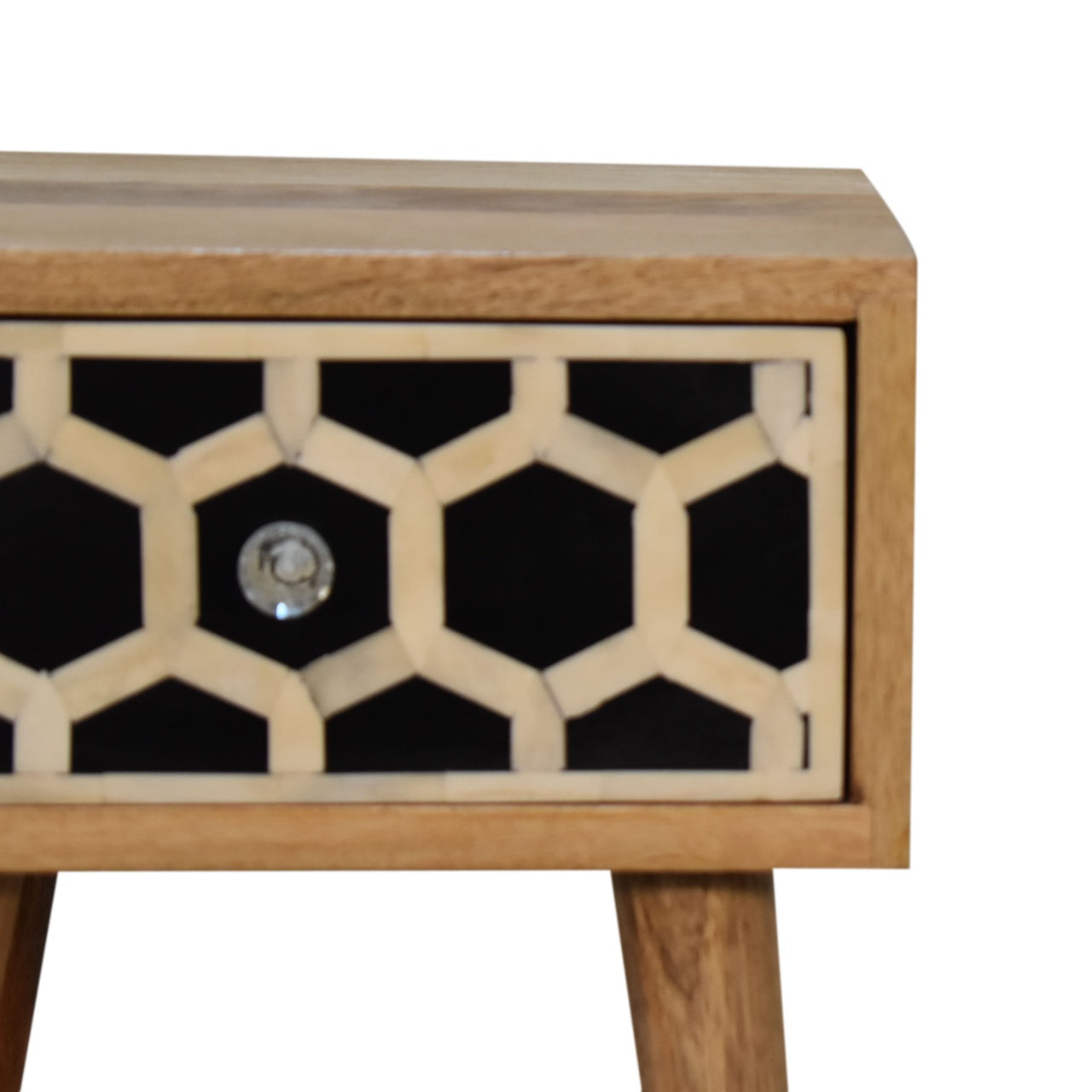 Mini Bone Inlay & Black Ash Oak FInish Bedside Table 1 Drawer Chest - CasaFenix