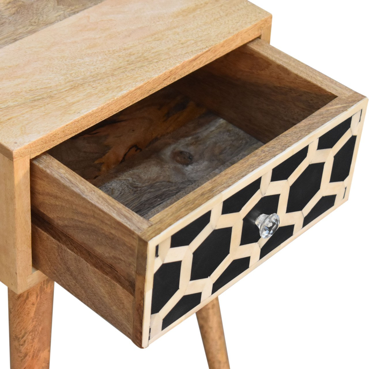 Mini Bone Inlay & Black Ash Oak FInish Bedside Table 1 Drawer Chest - CasaFenix