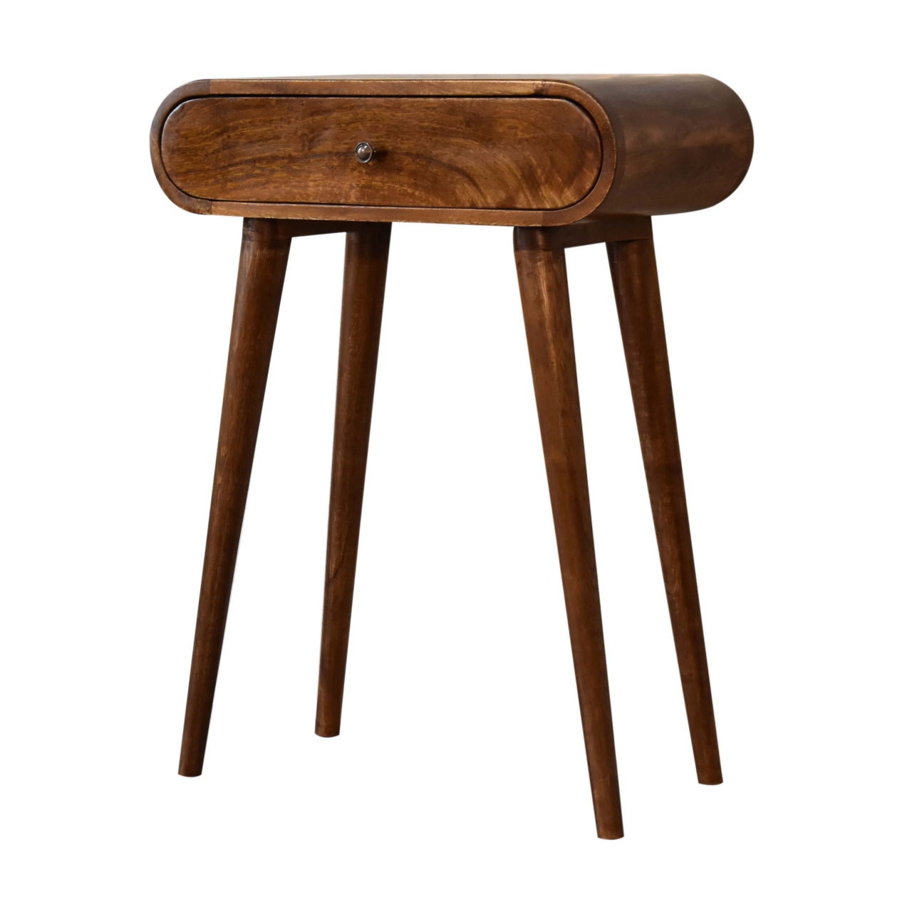 Mini Rounded Mini Chestnut Console Table 1 Drawer Solid Mango Wood - CasaFenix