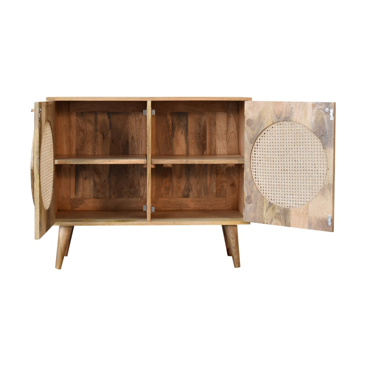 Larissa Cabinet Rattan & Oak Finished Mango Wood 2 Door Cupboard - CasaFenix