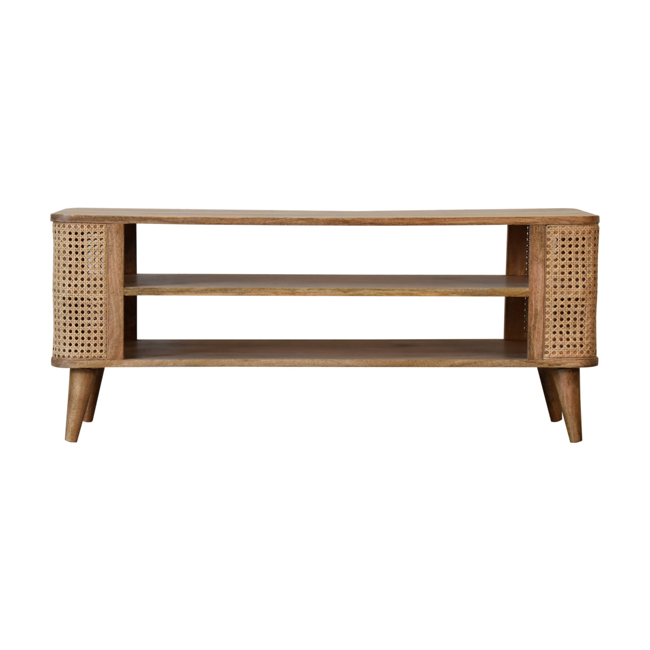 Larissa Open Media Unit Rattan TV Stand Oak finished Mango Wood - CasaFenix