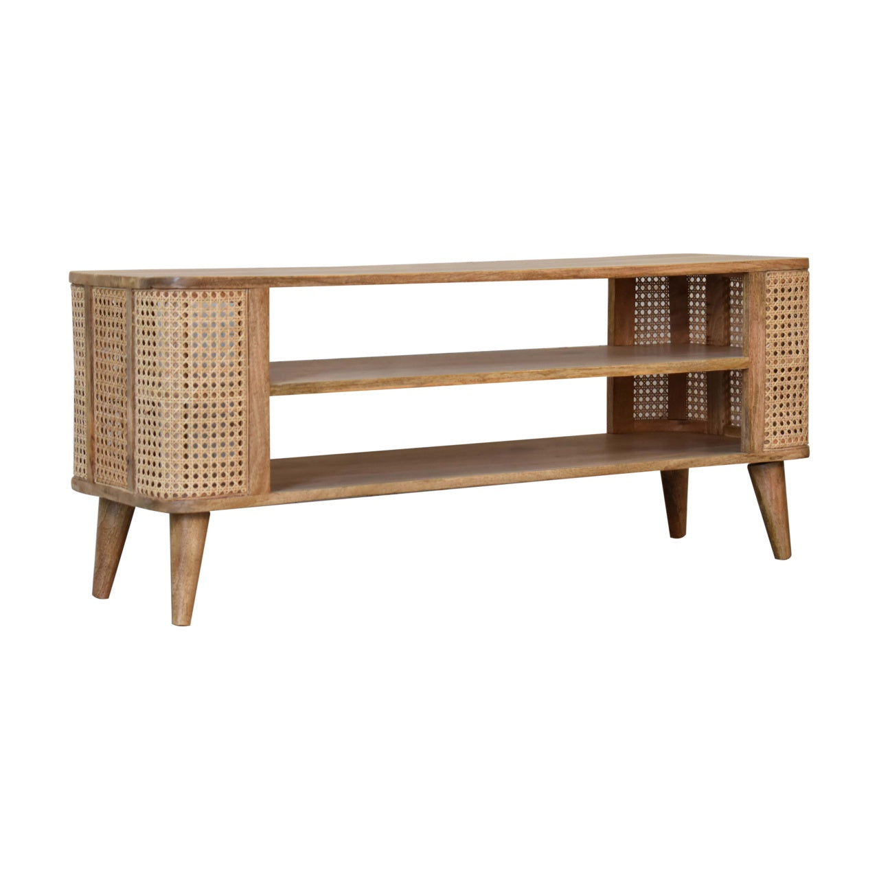 Larissa Open Media Unit Rattan TV Stand Oak finished Mango Wood - CasaFenix