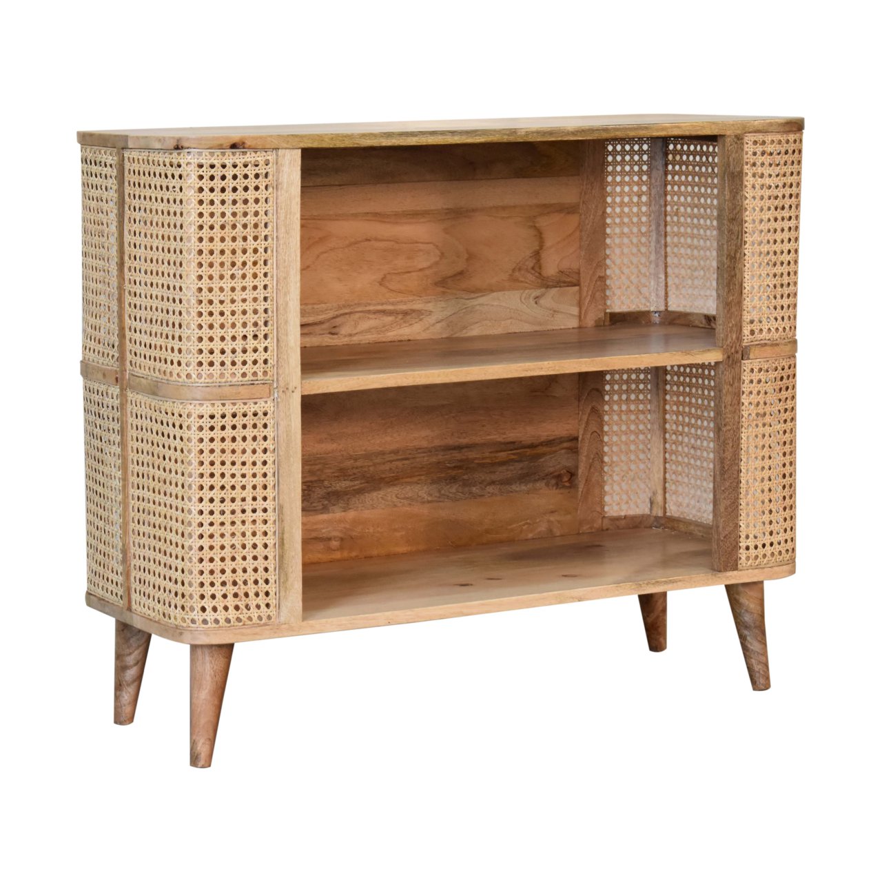 Larissa Open Cabinet Rattan & Mango Wood Bookcase Storage Unit - CasaFenix