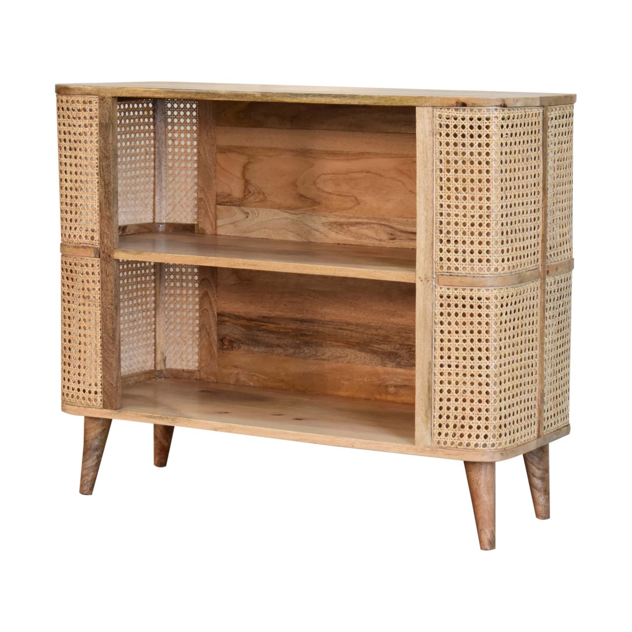 Larissa Open Cabinet Rattan & Mango Wood Bookcase Storage Unit - CasaFenix