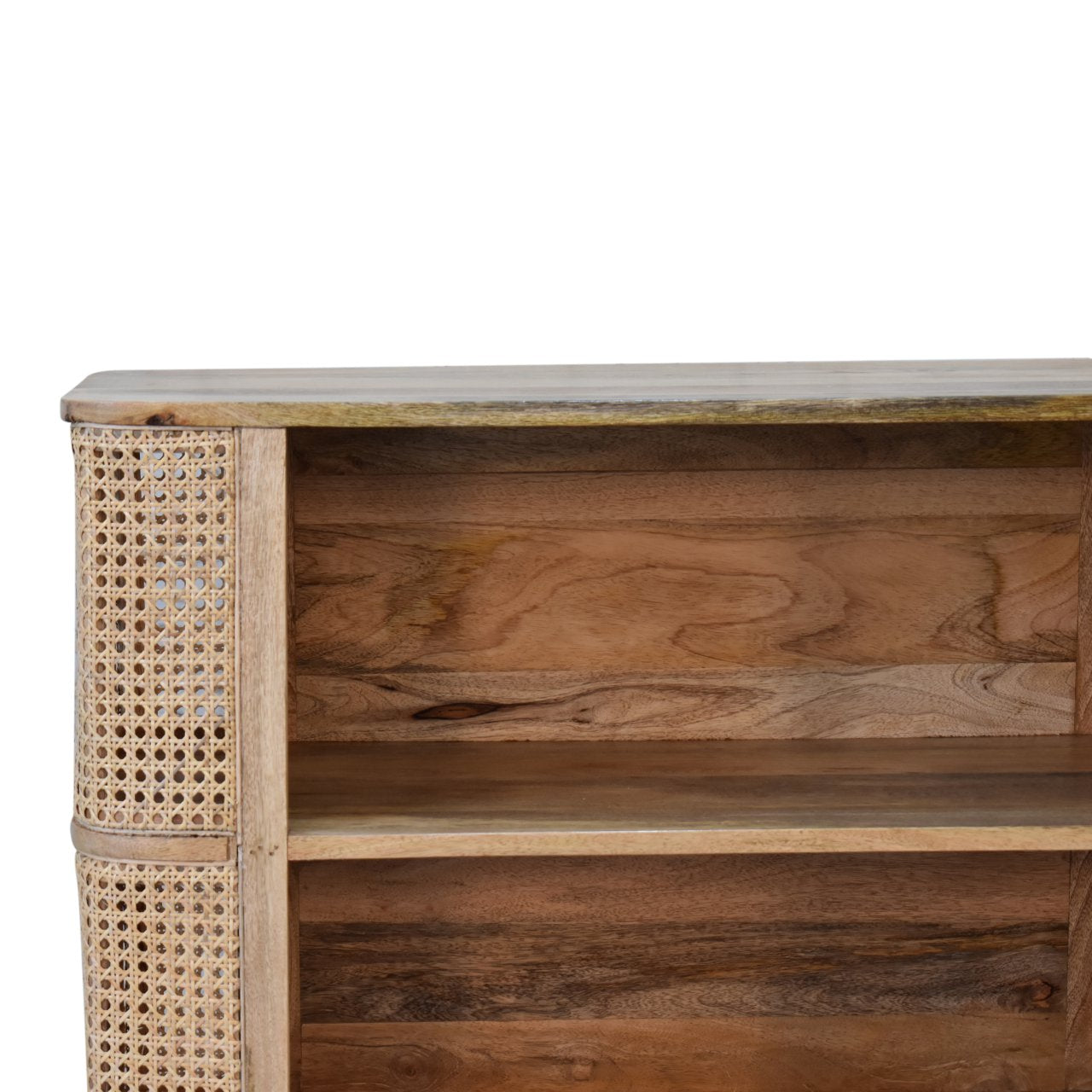 Larissa Open Cabinet Rattan & Mango Wood Bookcase Storage Unit - CasaFenix