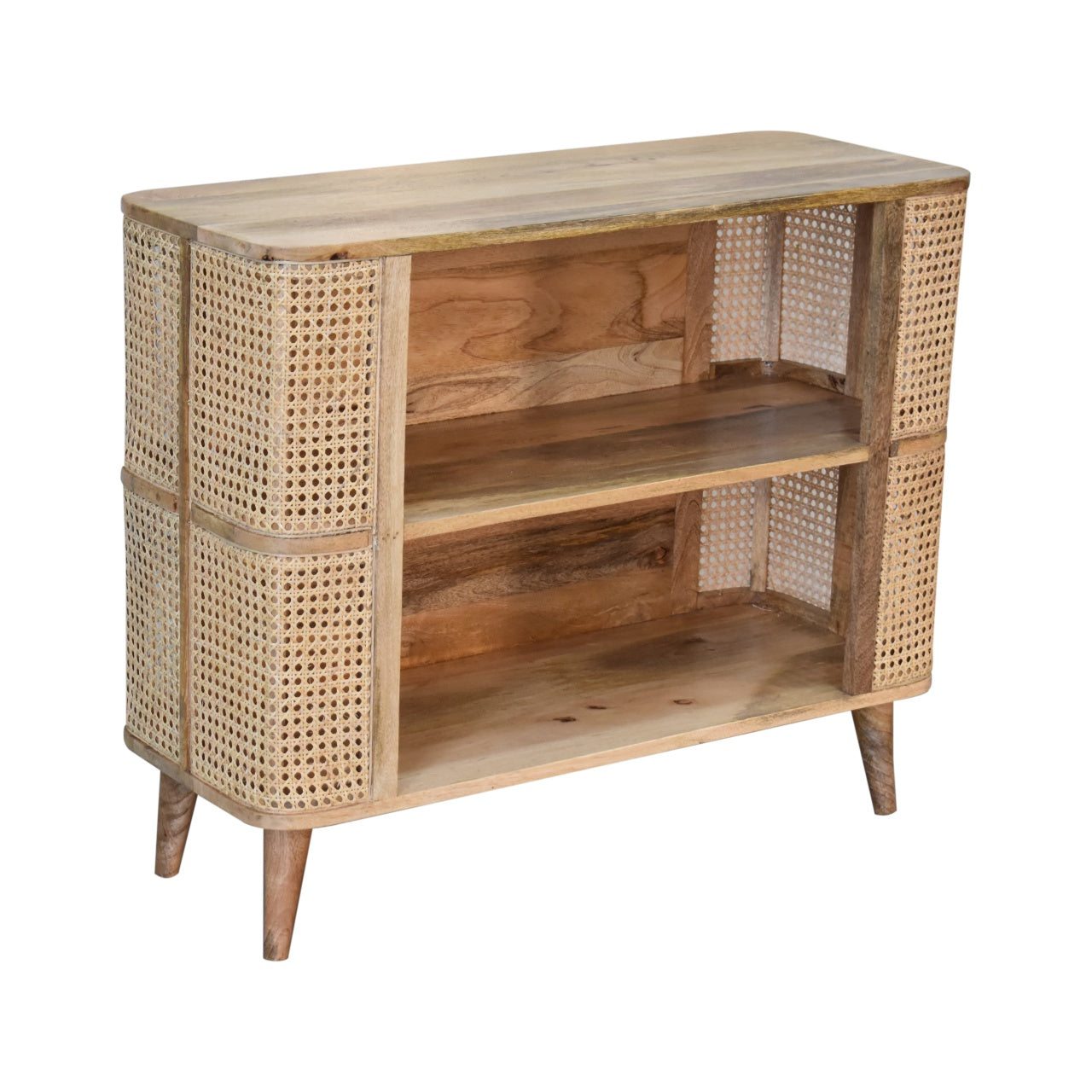 Larissa Open Cabinet Rattan & Mango Wood Bookcase Storage Unit - CasaFenix