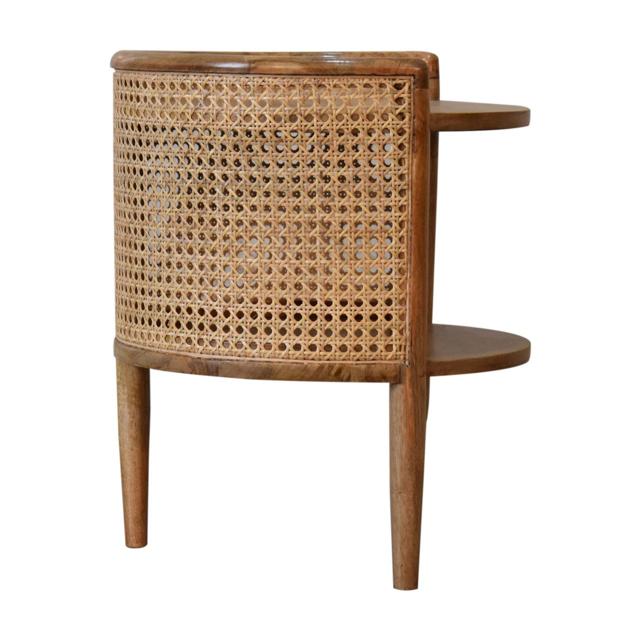 Larissa Round Bedside Storage Table Rattan & Mango Wood in Oak-Ish Finish - CasaFenix