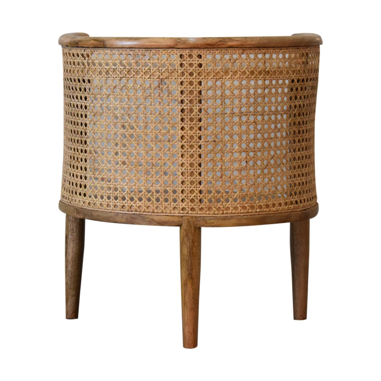 Larissa Round Bedside Storage Table Rattan & Mango Wood in Oak-Ish Finish - CasaFenix