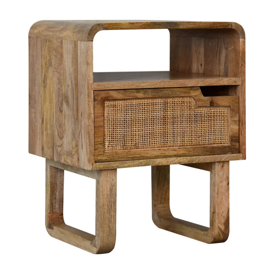 Tallin Bedside Table 1 Wicker Drawer Chest in Mango Wood - CasaFenix