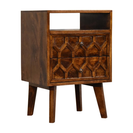 Amouri Bedside Table 2 Drawer Chest in Chestnut Finish Over SOlid Mango Wood - CasaFenix