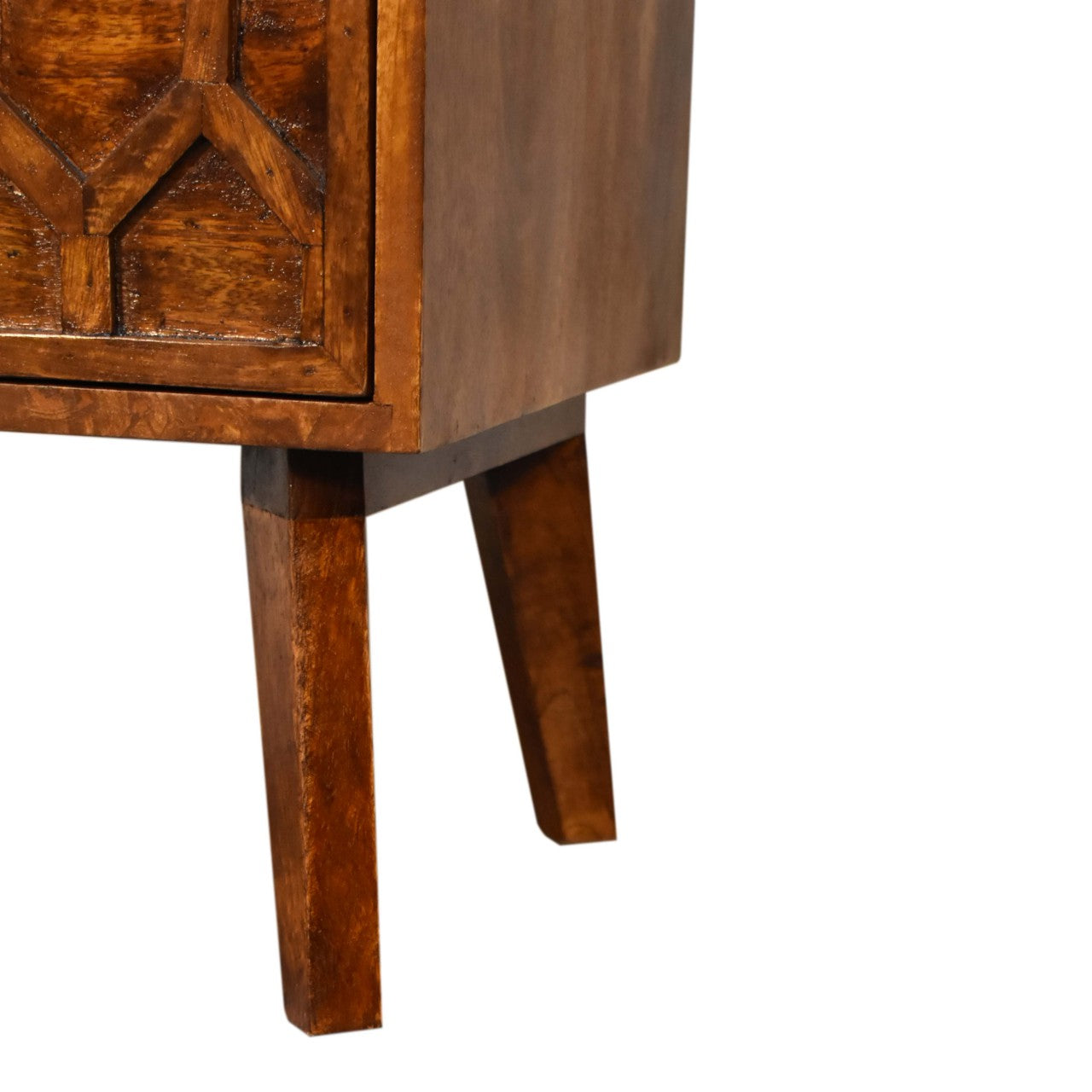 Amouri Bedside Table 2 Drawer Chest in Chestnut Finish Over SOlid Mango Wood - CasaFenix