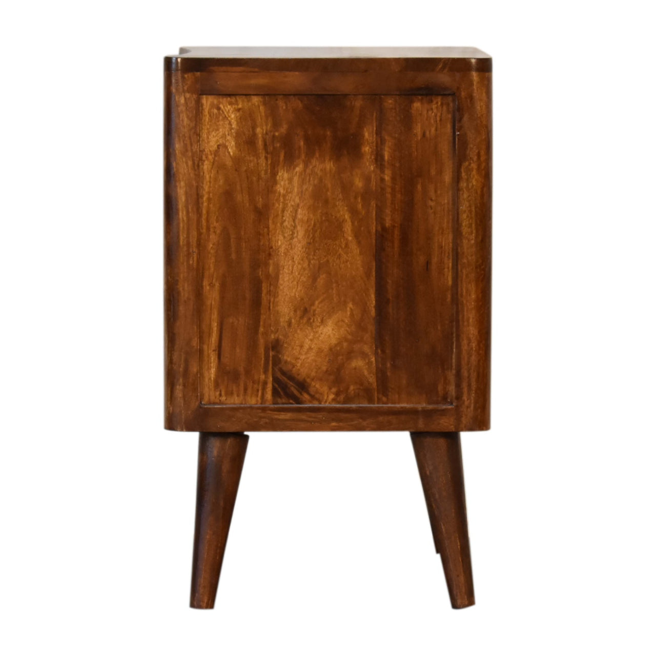 Capri Bedside Table 3 Drawer Chest Carved Solid Mango Wood With Chestnut Finish - CasaFenix