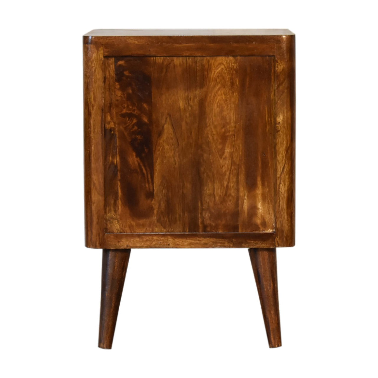 Capri Bedside Table 3 Drawer Chest Carved Solid Mango Wood With Chestnut Finish - CasaFenix