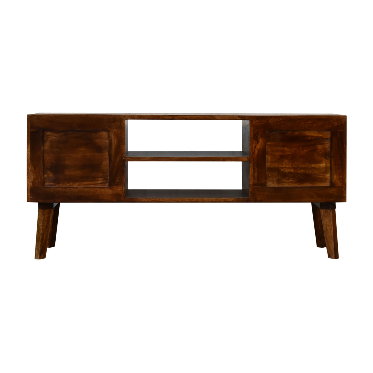 Alma Media Unit 4 Drawer Large TV Stand Chestnut Finish over Solid Mango Wood 2 Tone - CasaFenix