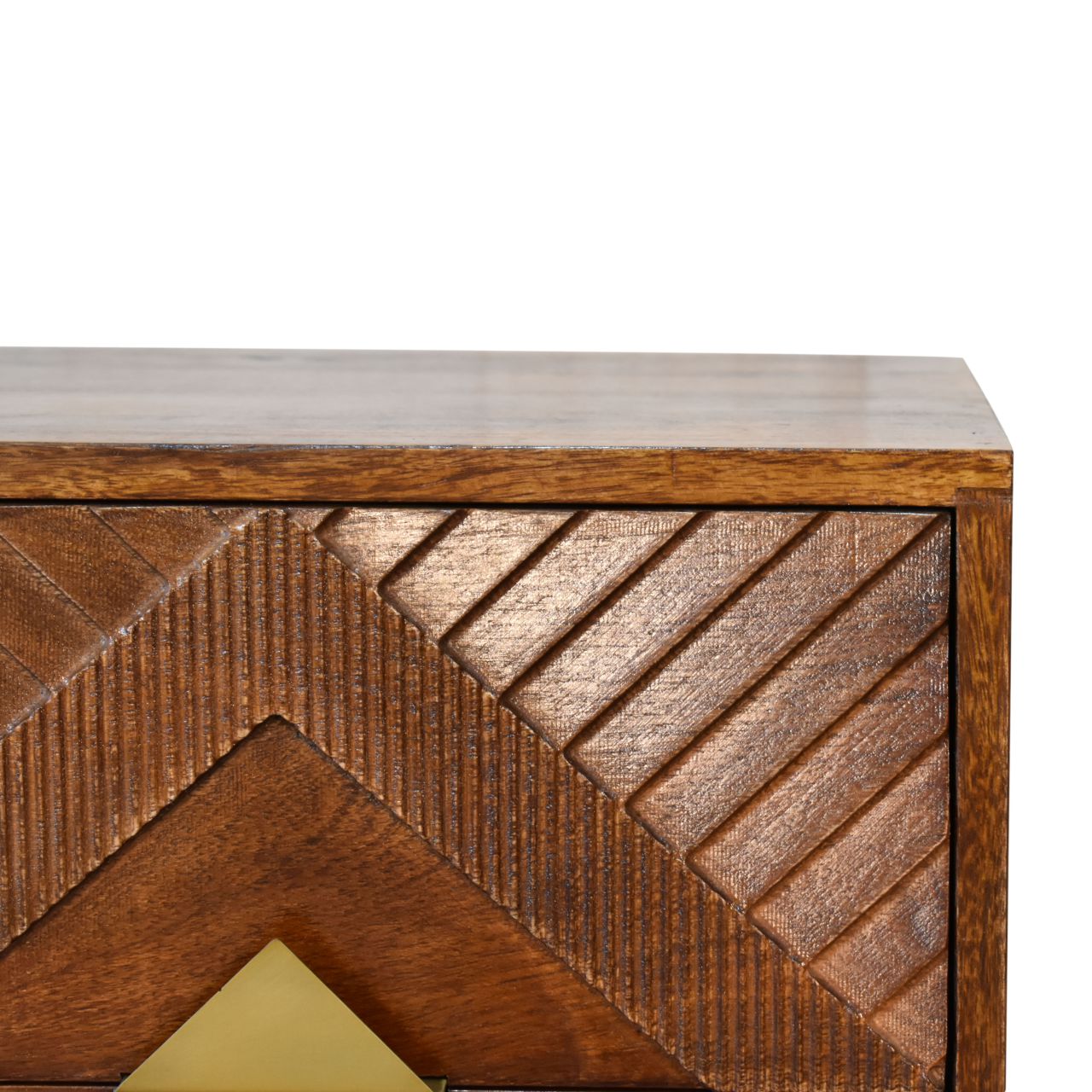 Alma Bedside 2 Drawer Chest Solid Mango Wood & Brass Inlay in a Chestnut Finish - CasaFenix