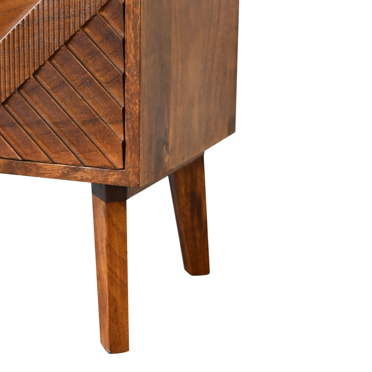 Alma Bedside 2 Drawer Chest Solid Mango Wood & Brass Inlay in a Chestnut Finish - CasaFenix